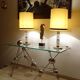 Pair Large Vintage Lamps, Glass & Brass