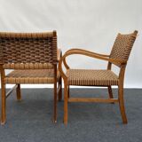 Pair of beech and rope chairs 1950