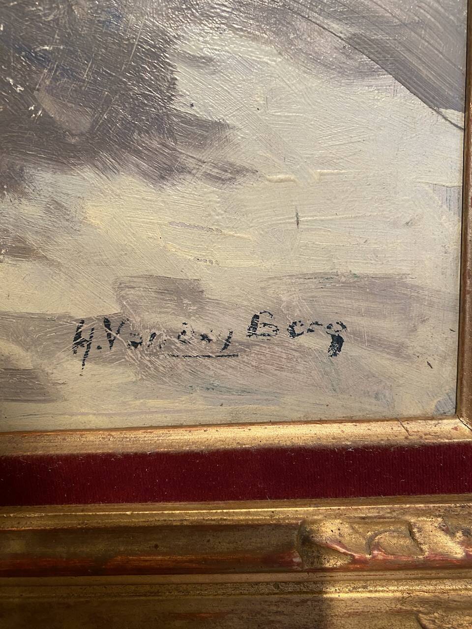 Antique painting, still life with lilacs and peonies signed Van der Berg circa 1950
