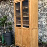 Parisian glass cabinet in solid raw oak, 1950