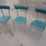 3 chaises chromé et cuir vert