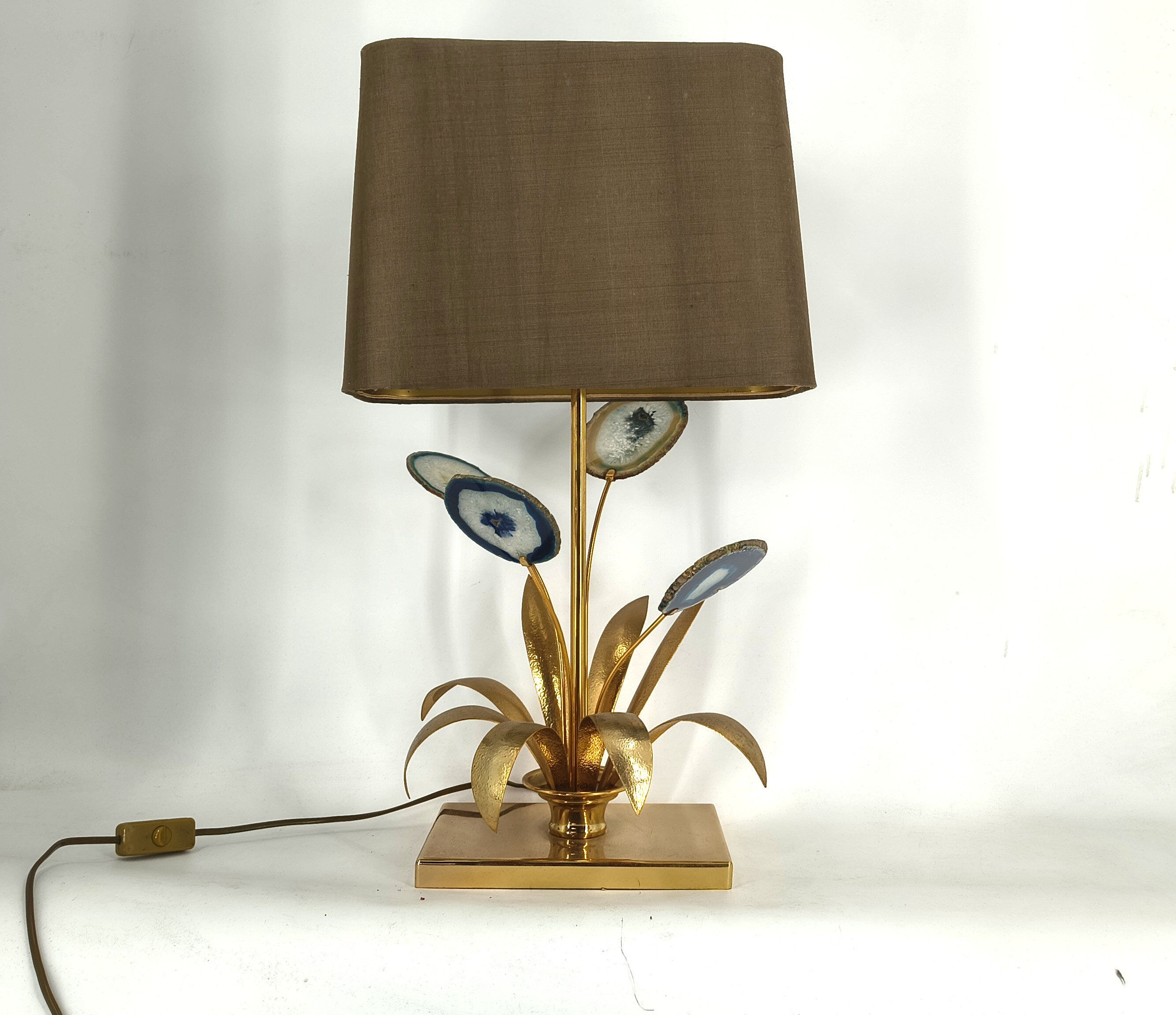 Lampe de table en agate vintage en laiton, années 1970