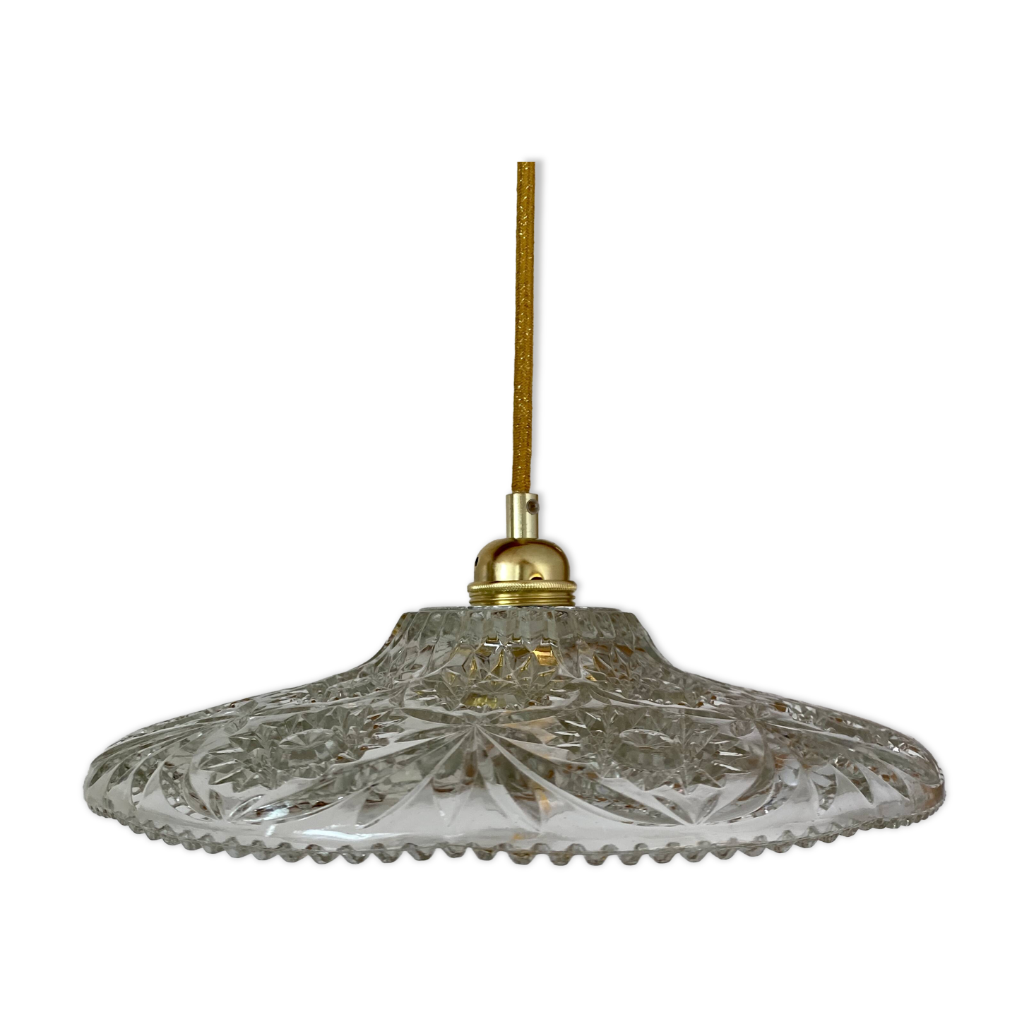 Suspension abat-jour vintage en verre moulé - collection vaisselle -