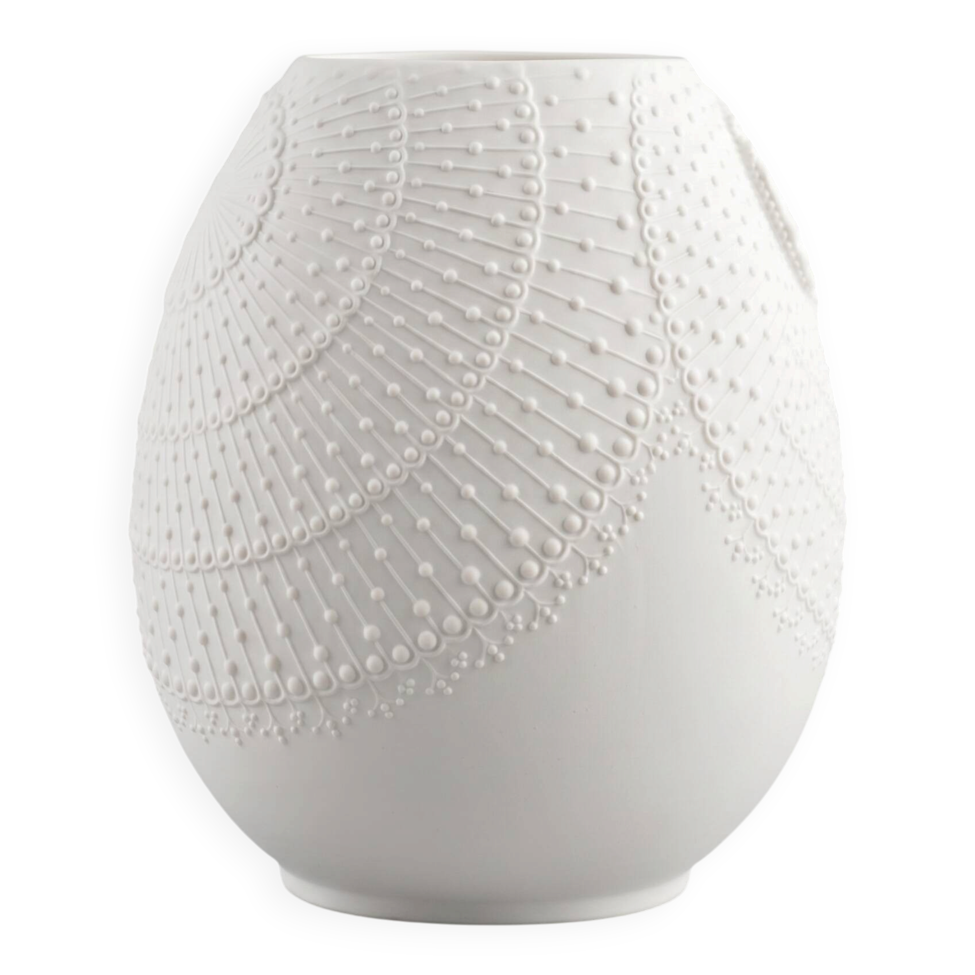 Biscuit porcelain vase by Kaiser, relief decoration, op art design.