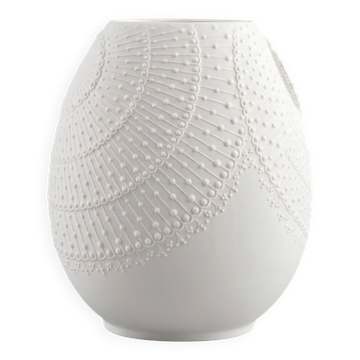 Biscuit porcelain vase by Kaiser, relief decoration, op art design.