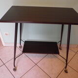 Formica TV cabinet, 2 trays, on atypical curved casters - 1960s