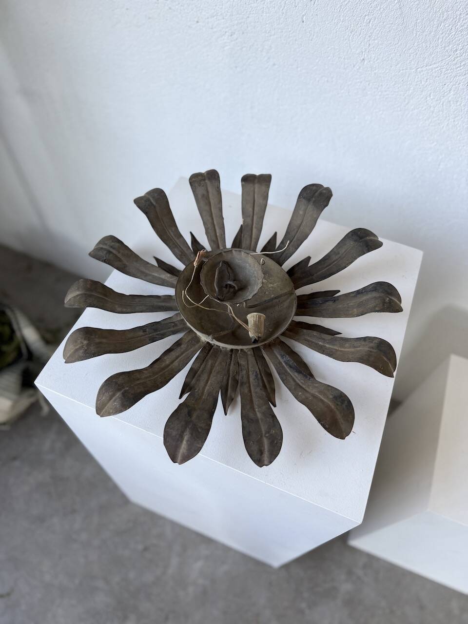 Ceiling or wall light with sun motif, brass, 1950s