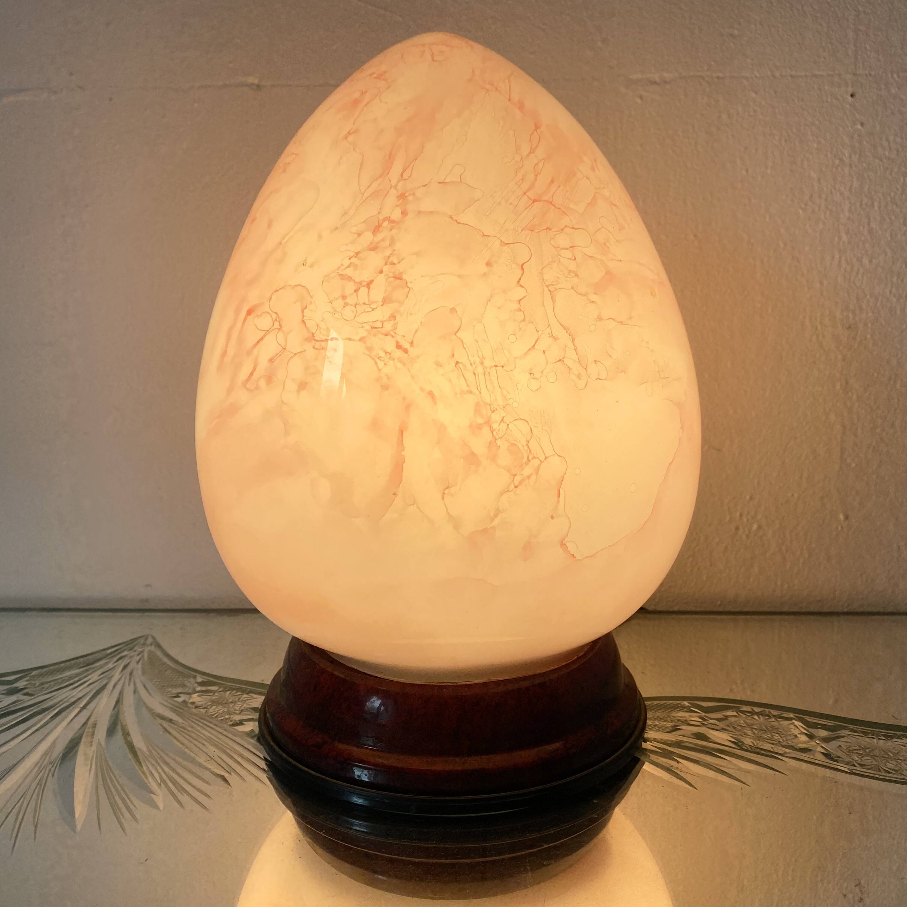 Pink marbled egg lamp, 80s