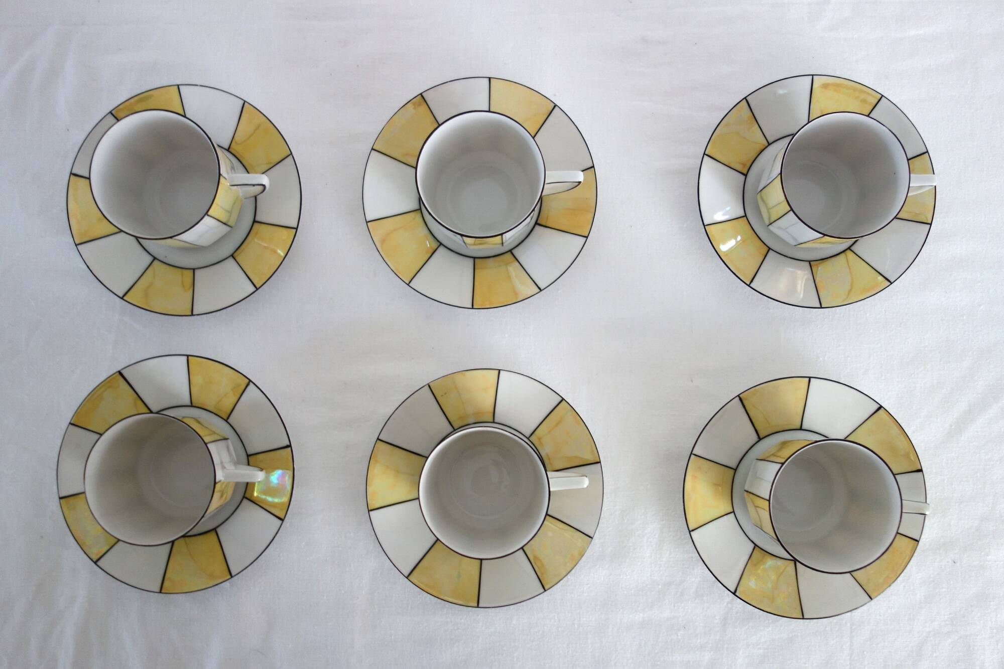 6 60s striped iridescent porcelain coffee cups