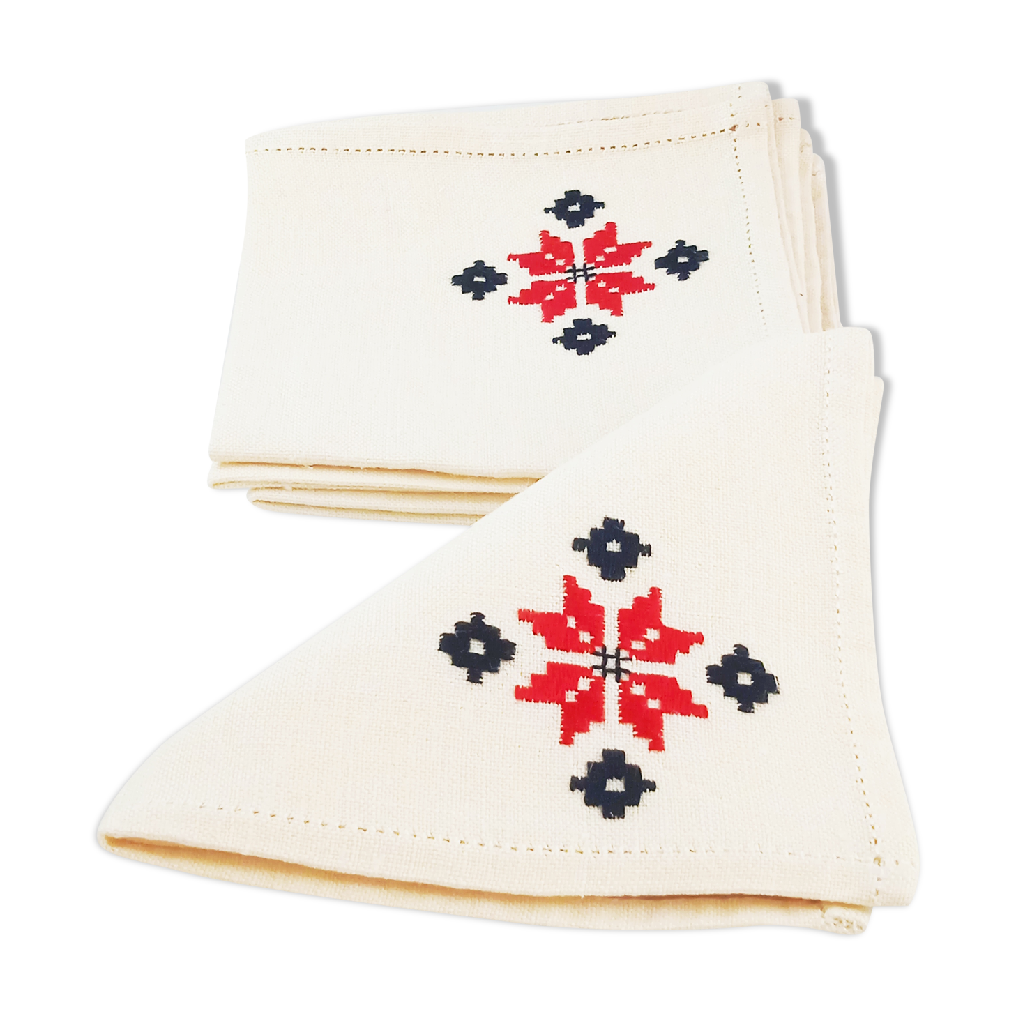 6 serviettes de table en lin et broderie traditionnelle espagnole