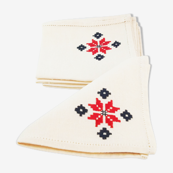 6 serviettes de table en lin et broderie traditionnelle espagnole