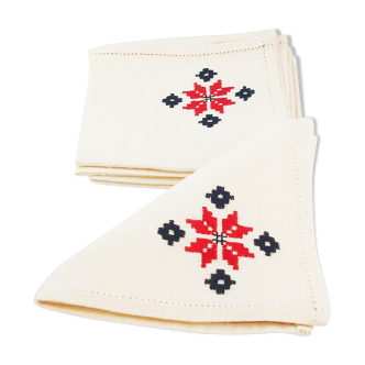 6 serviettes de table en lin et broderie traditionnelle espagnole