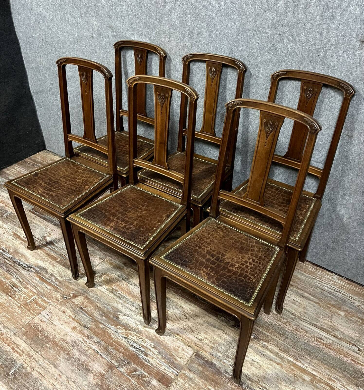 Series of 6 Art Nouveau period chairs stamped under the seat