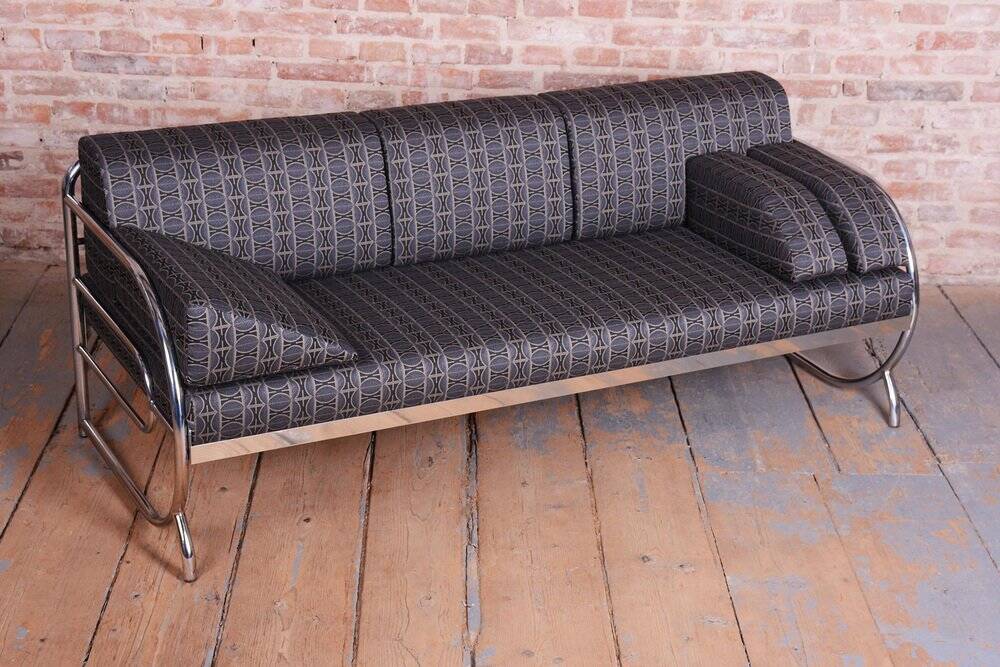 Bauhaus Sofa in Chrome and Fabric from Robert Slezak, Czech, 1930s