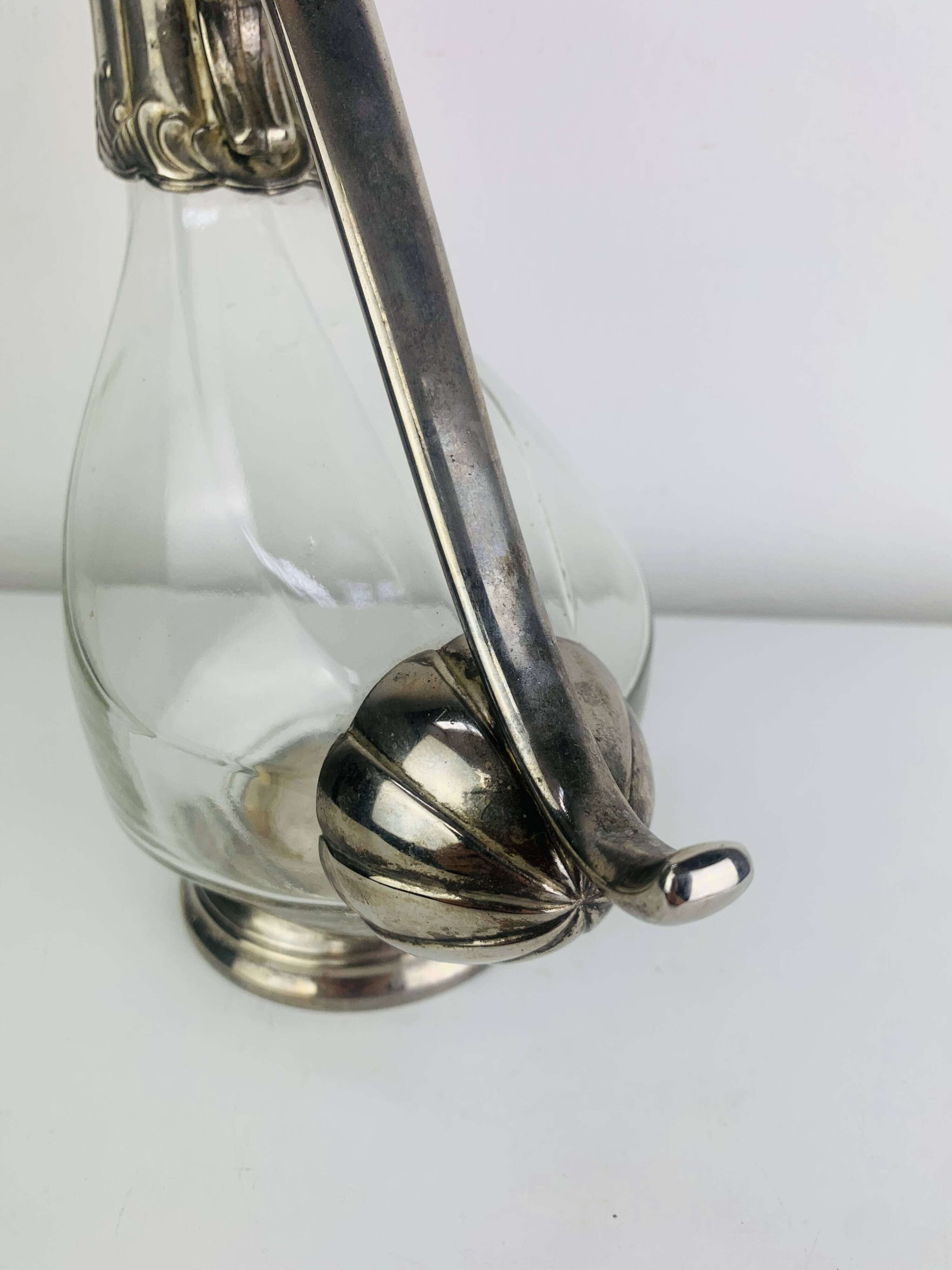 Silver-plated wine carafe jug, duck