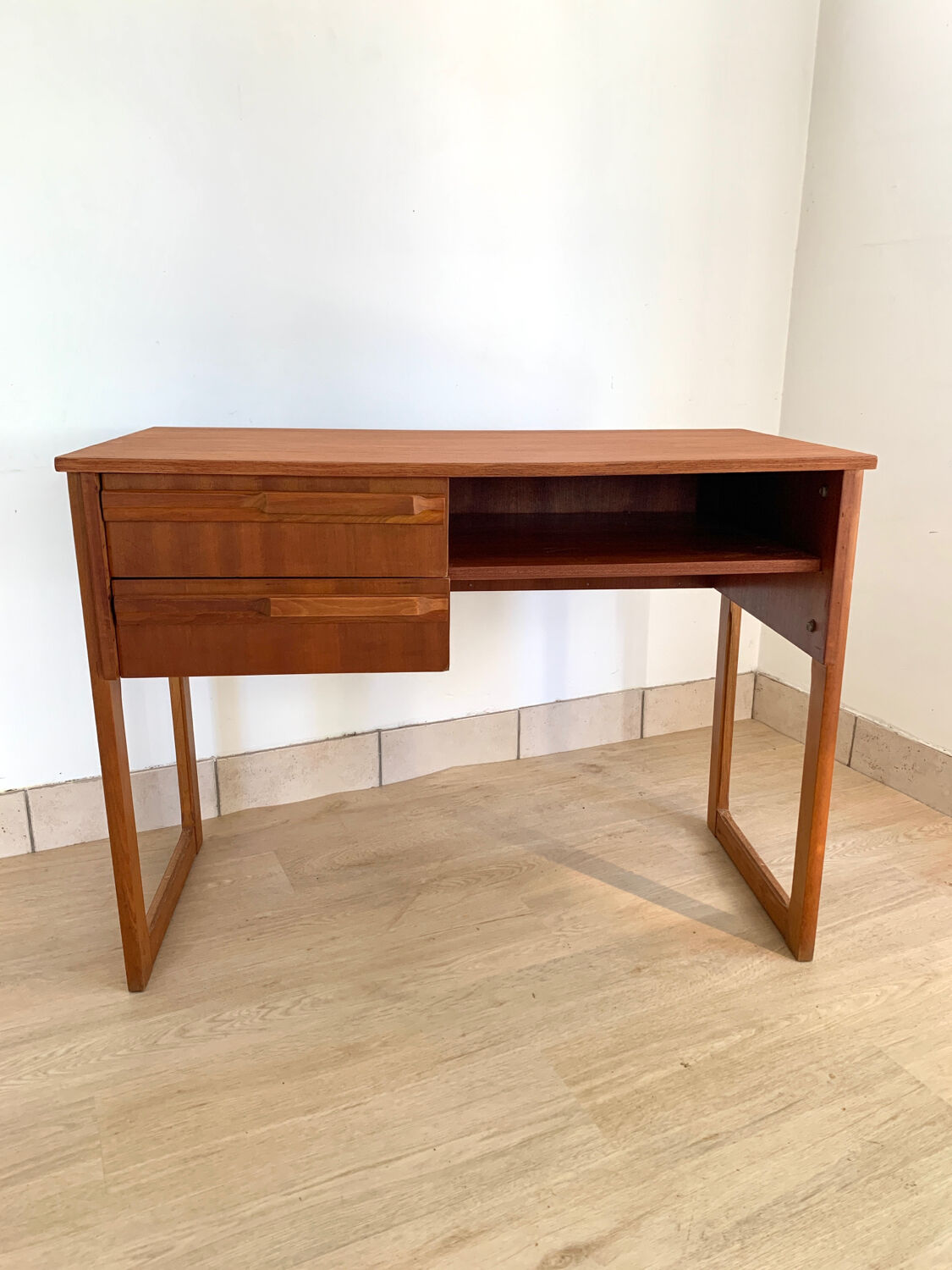 Scandinavian wooden desk sled feet
