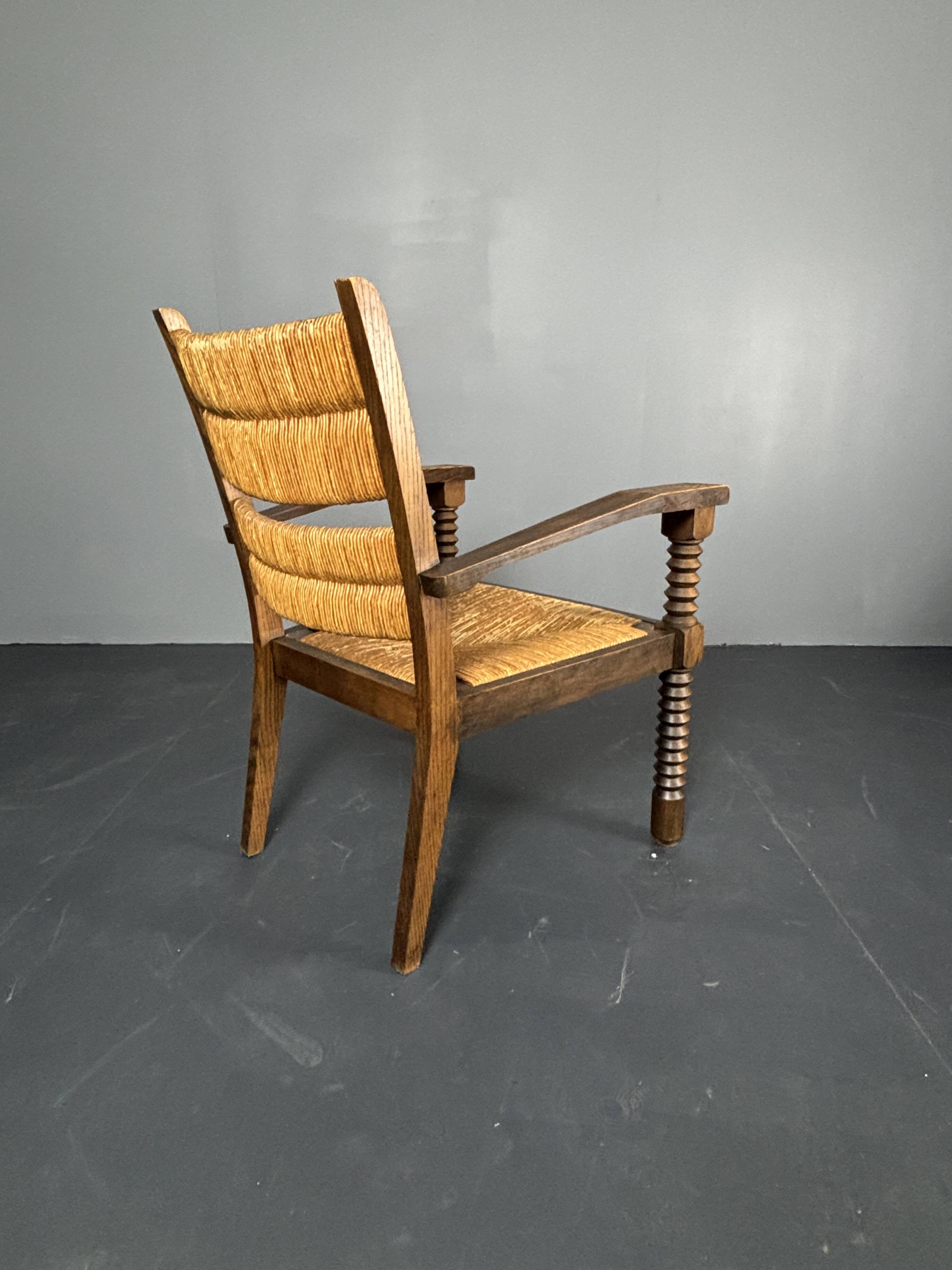 Wood turned rush armchair in the stye of Charles Dudouyt, France 1950s