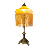 Antique bronze lamp with a marbled yellow glass paste shade, 52x21 cm. Inter a l