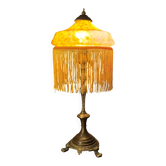 Lampe bronze ancienne abat jour pate de verre jaune marbré 52x21. Inter a l
