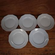 5 flat octagonal earthenware plates Moulin des loups pale blue color