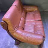 Brutalist style wood and leather sofa