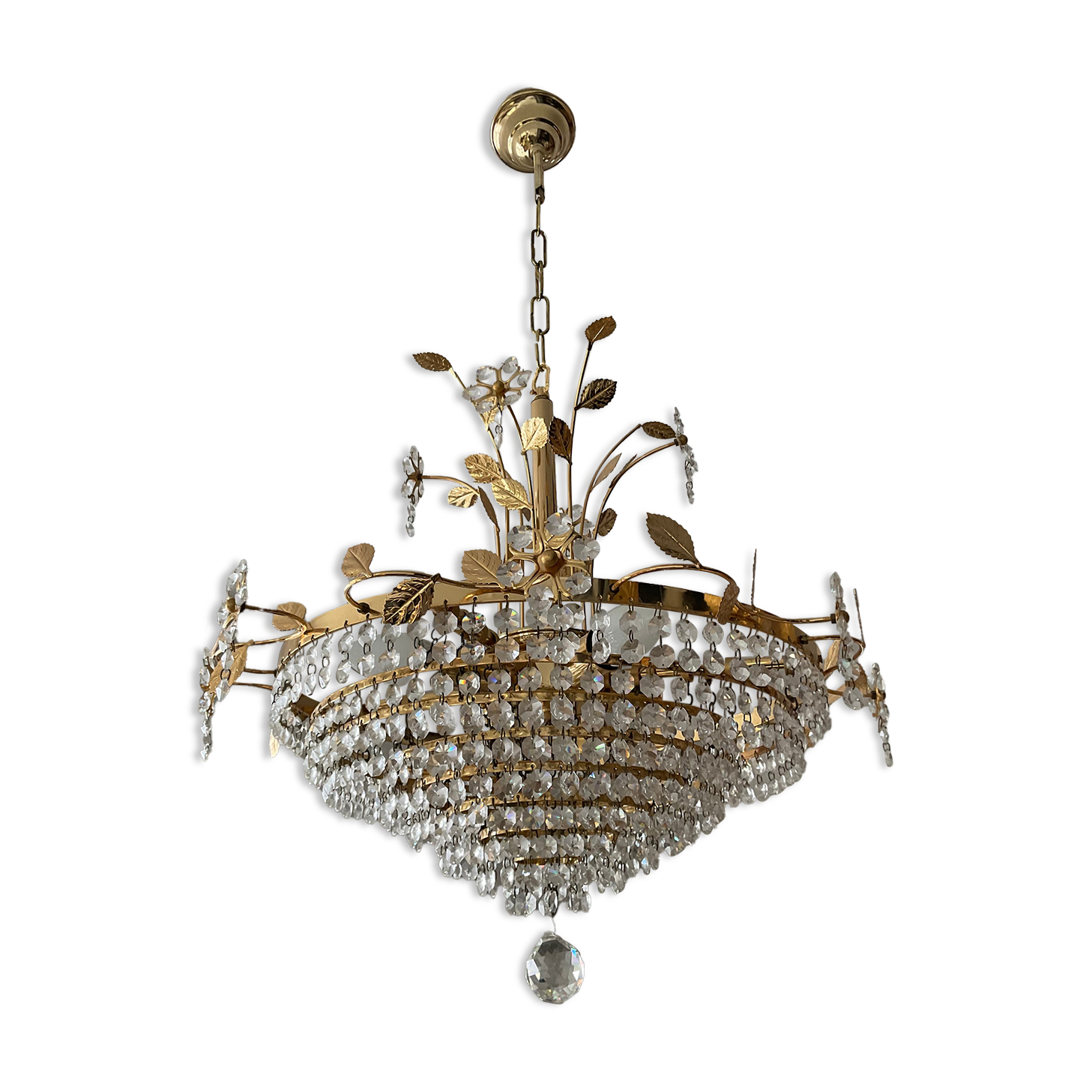 Crystal grapevine waterfall chandelier from the 70s
