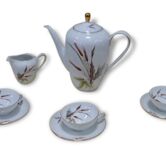 Service a café en porcelaine, motifs épis de blés vintage 1960