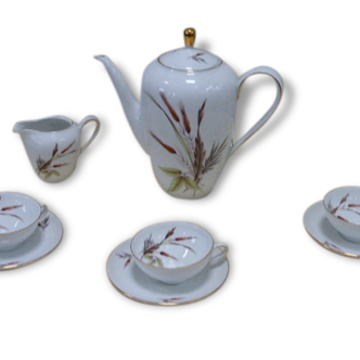 Service a café en porcelaine, motifs épis de blés vintage 1960