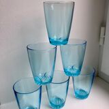 set of 6 water glasses Made in France blue glass 70s