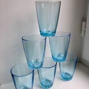 set of 6 water glasses Made in France blue glass 70s