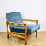 Wooden vintage armchair brown sea blue design by Z. Bączyk - light wood