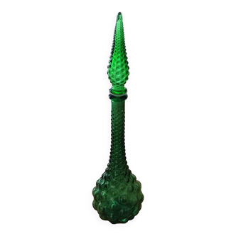 Italian carafe in Empoli glass, Boules model, green color, year 60.