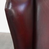 Bordeaux Red Cowhide Leather Wingback Chair in English Style