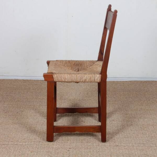 Ensemble de 6 chaises paillées en bois, travail français, 1950