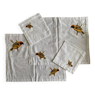 Lot de 2 sets de table et leurs serviettes "oiseaux"