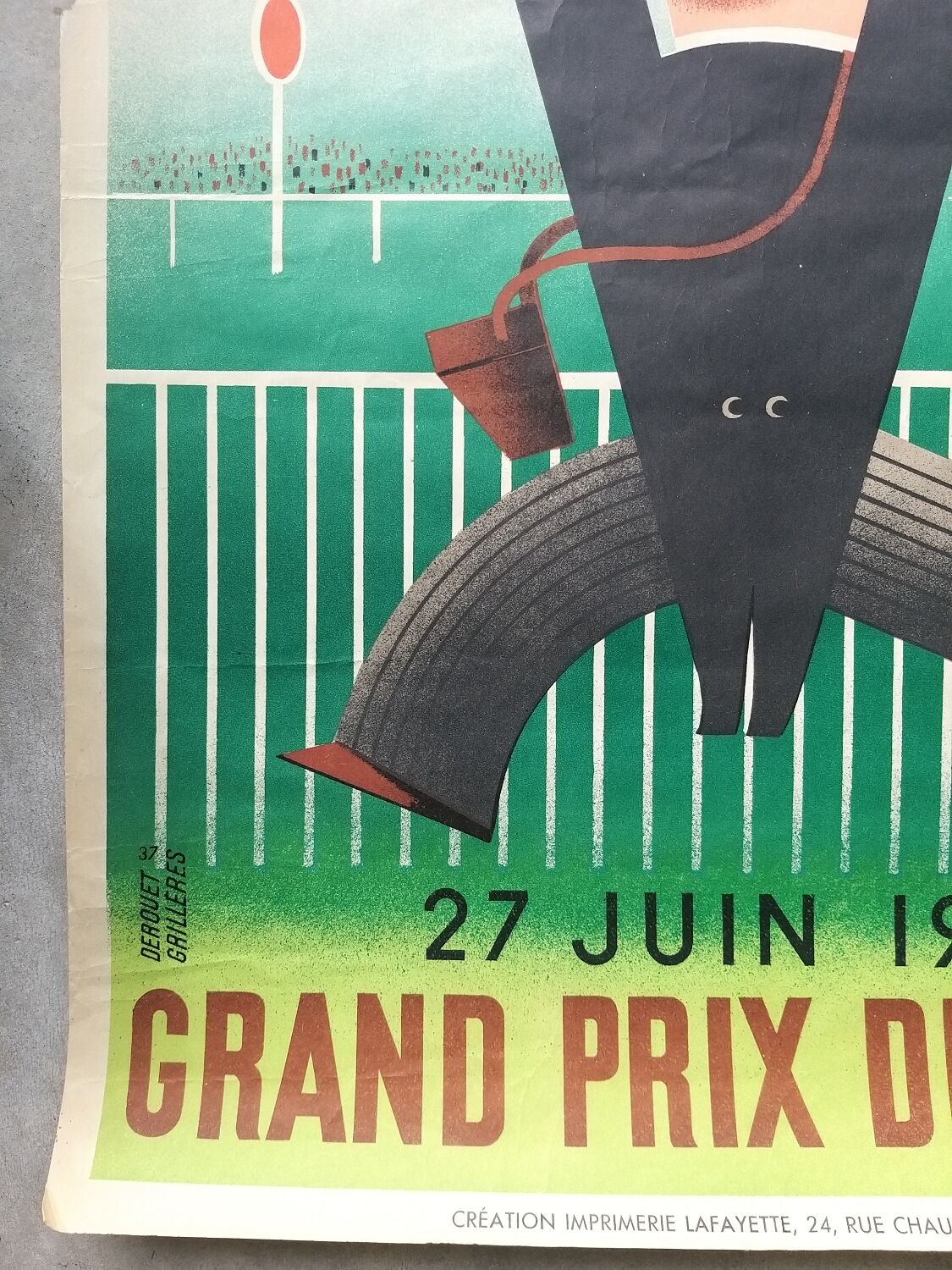 Original poster Loterie Grand Prix de Paris 1937 - Derouet Grilleres