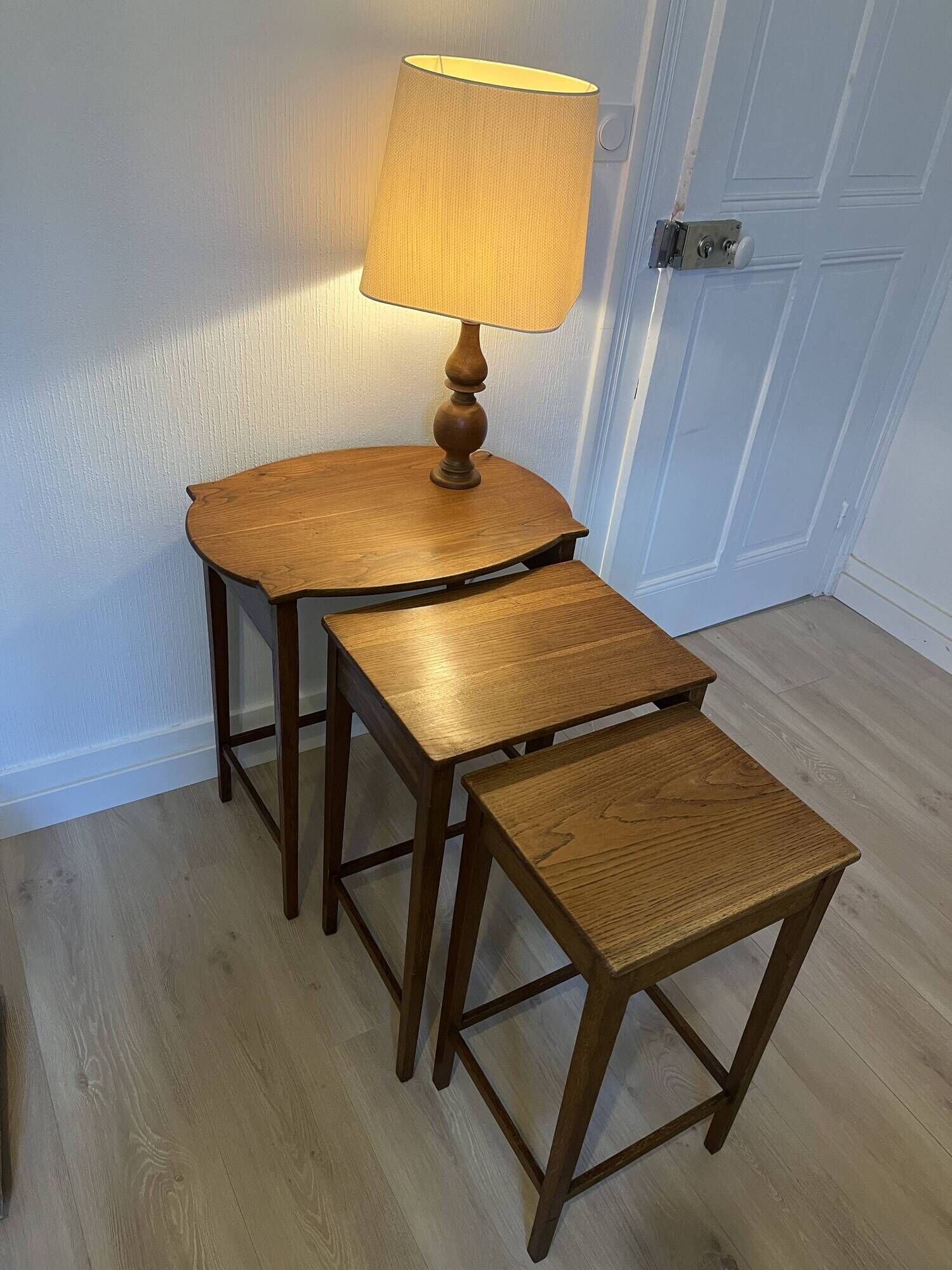 Vintage 1960s nesting tables in solid oak.