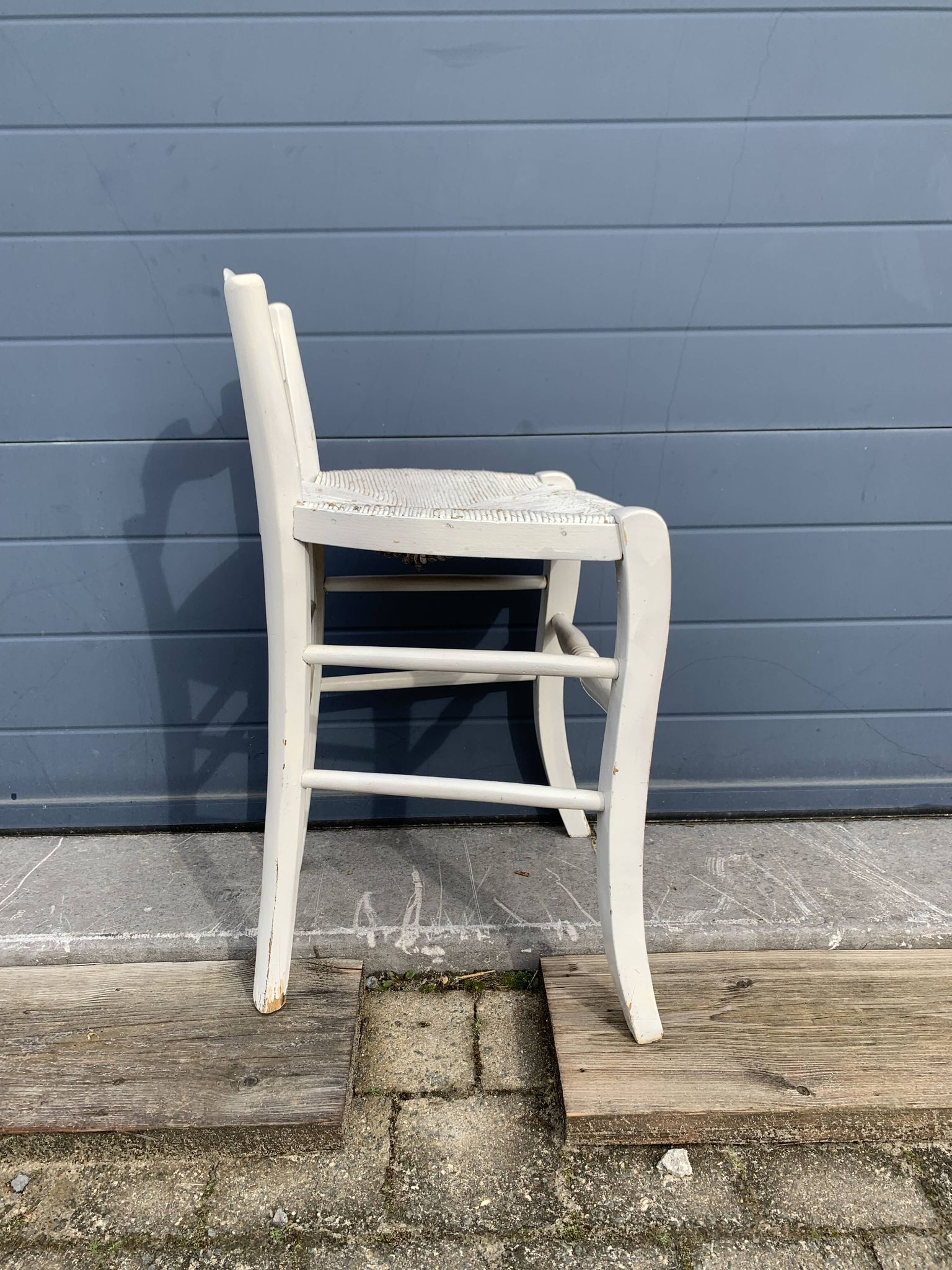 Vintage mulched stool painted white