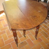 Table ronde ancienne, 6 pieds Jacob, 3 allonges