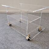 Plexiglas side table on casters by David Lange circa 1970