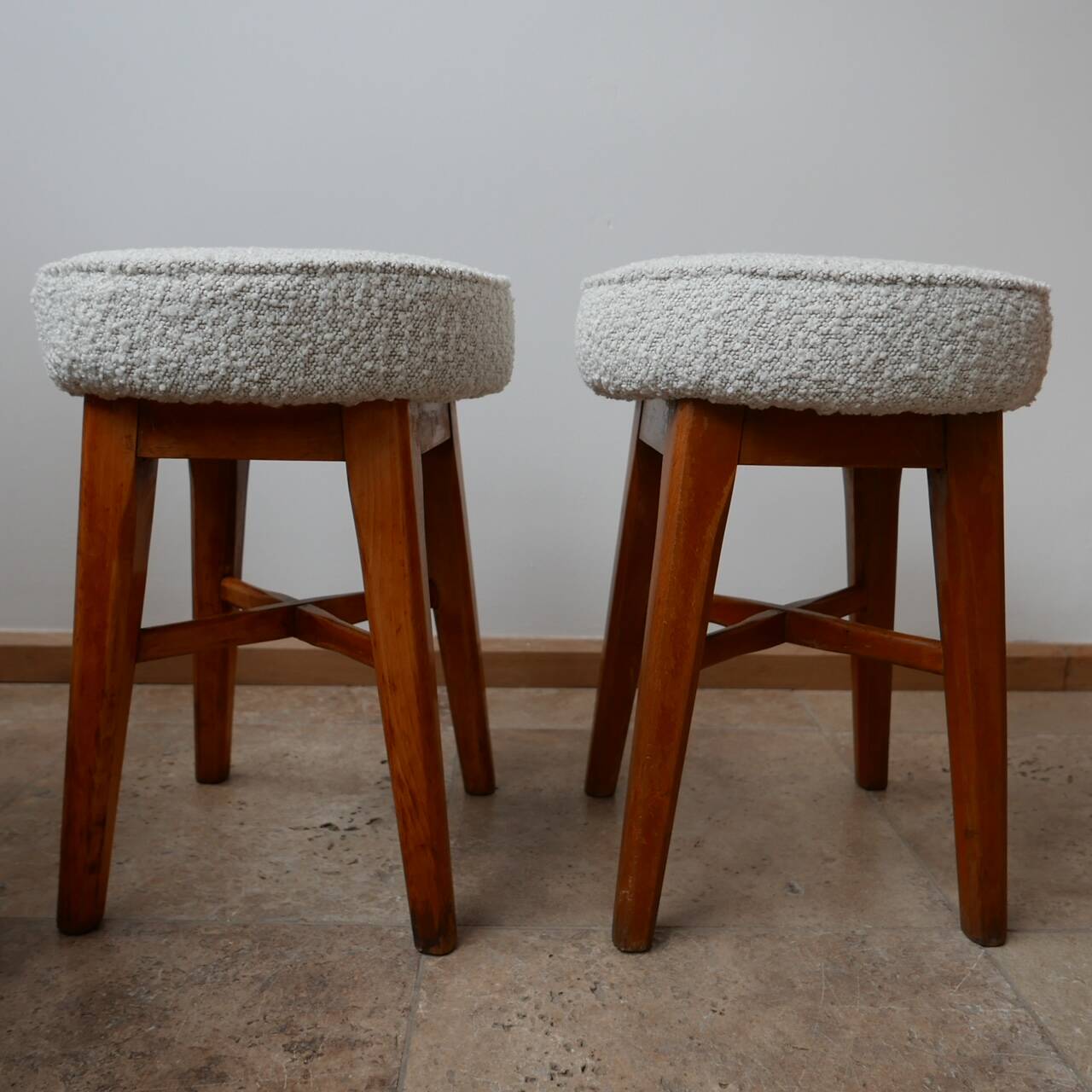 Pair of English Mid-Century Stools with Fresh Upholstery