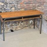 1960s double school table in oak and steel
