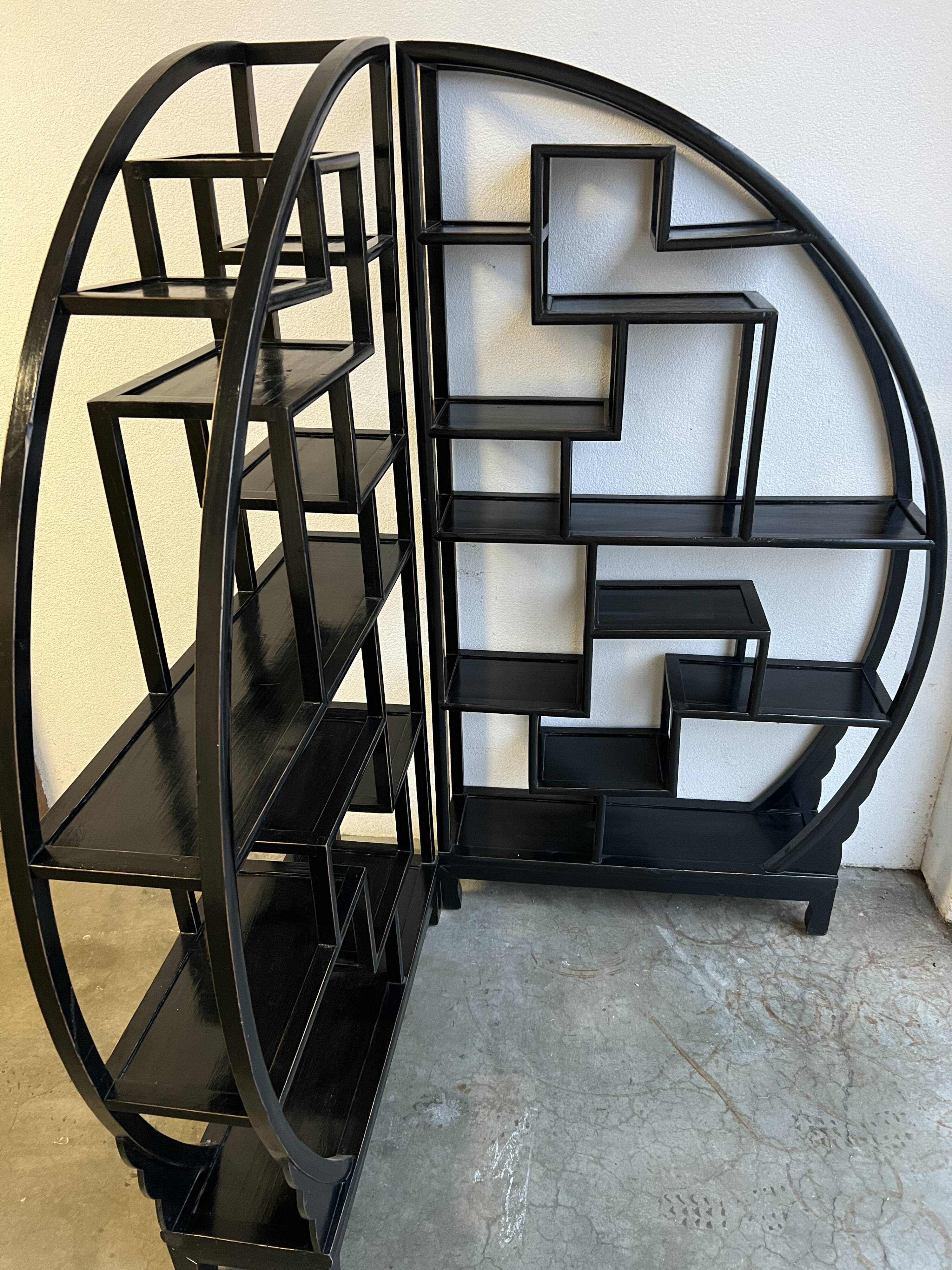 Vintage Black Circular Asian-Inspired Shelf Étagère, 2 parts
