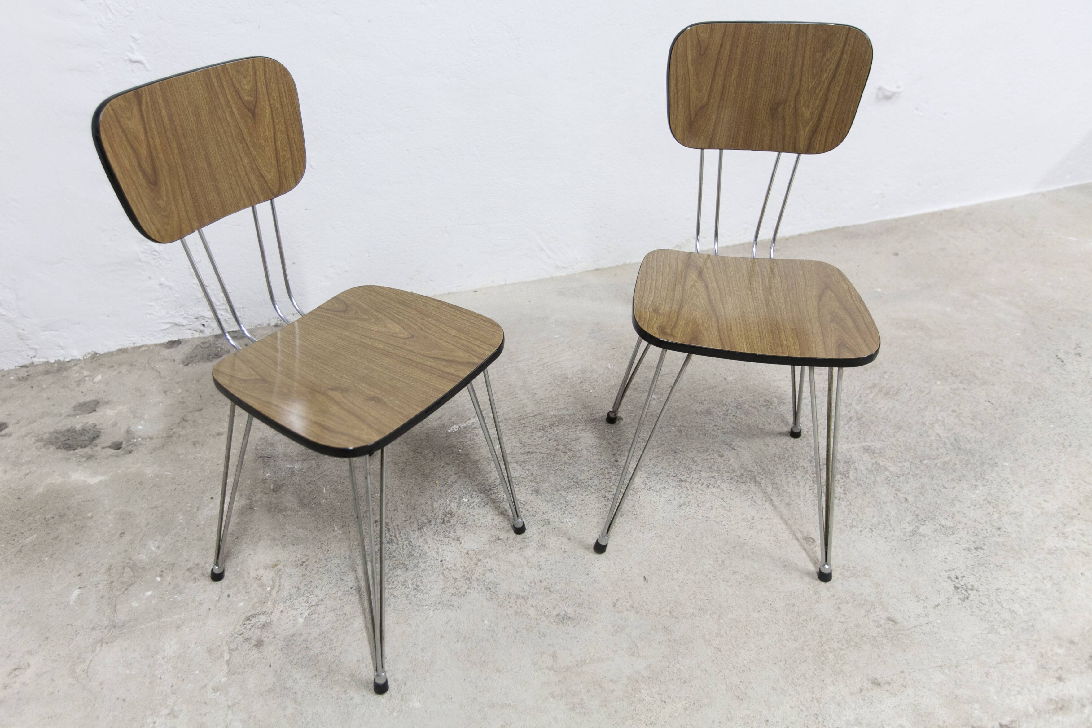 Pair of Formica 1970 brown Eiffel feet chairs
