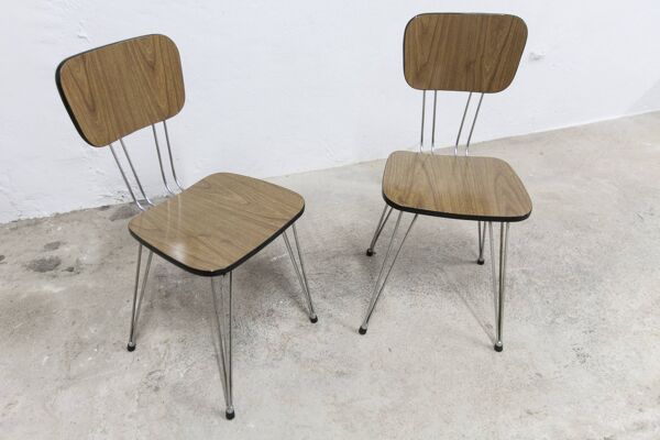 Paire de chaises Formica 1970 pieds Eiffel marron