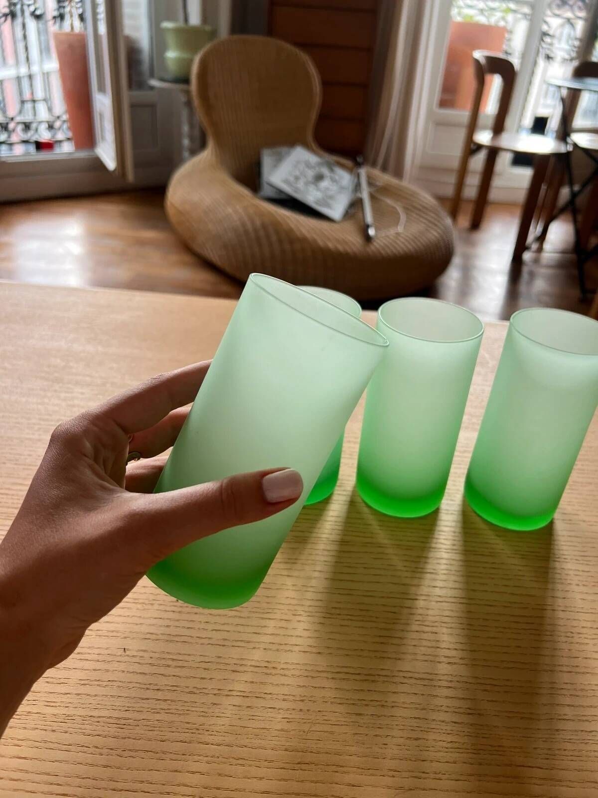Set of four vintage frosted glass glasses