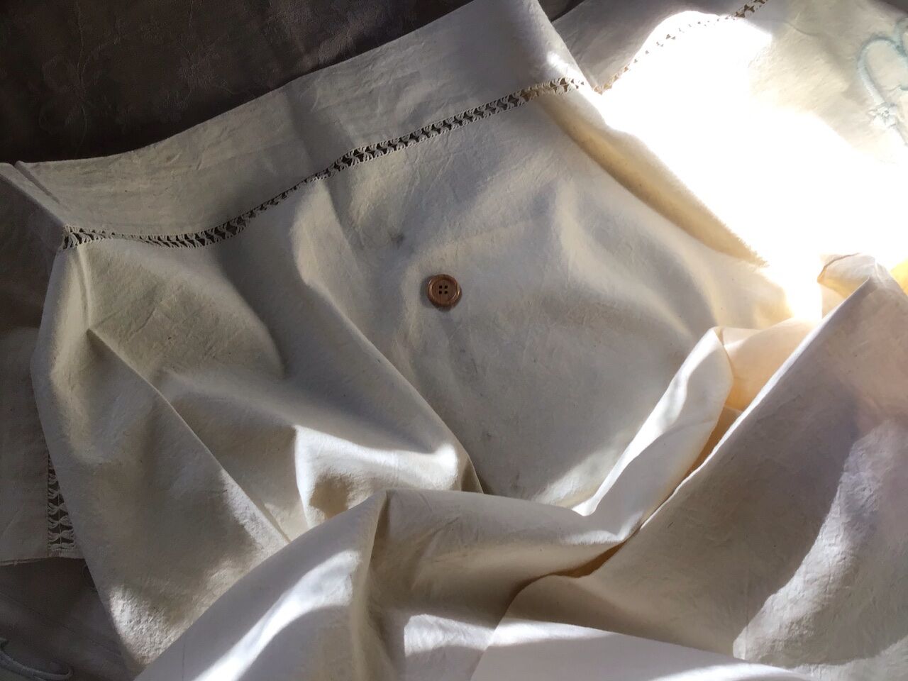 Pair of antique sheets marked "CV"