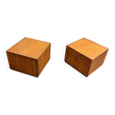 Set of two modernist cubes / side tables or stools in walnut.