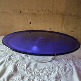 Plat à tarte sur pied en verre bleu cobalt