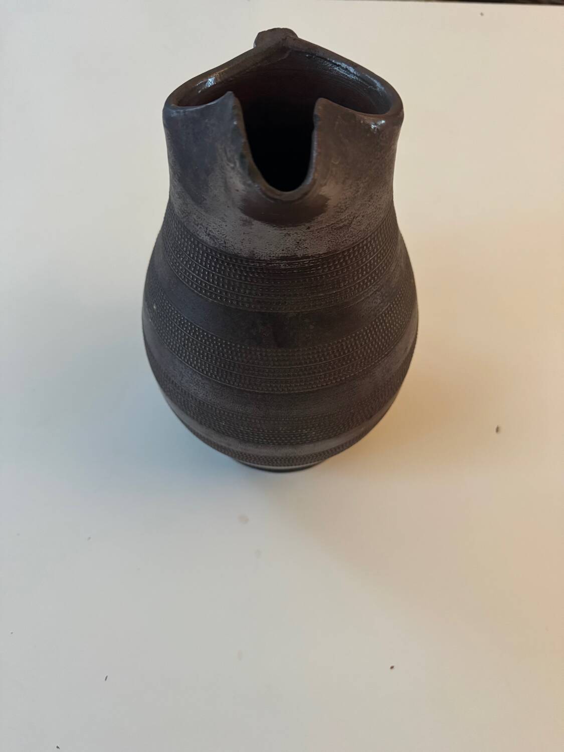 Large antique ceramic pitcher with glazed finish (sculpted stoneware) 1950